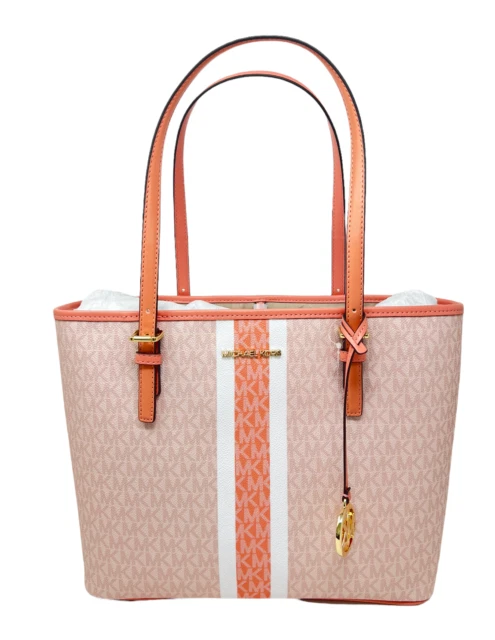 Michael Kors Women's Jet Set Travel Md Carryall Tote - Sherbert Multi Pink Stripe