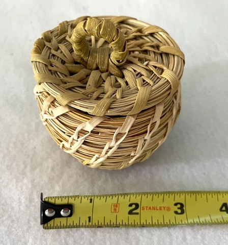 Mini Hand Woven 3" Rattan Lidded Basket Cover