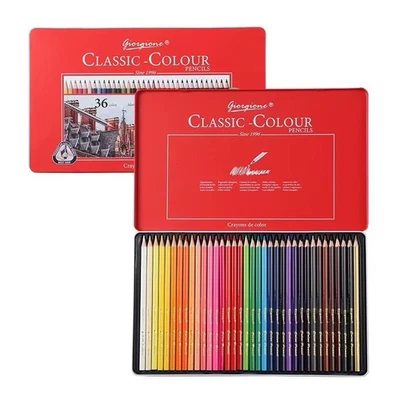 GIORGIONE 36 Coloured Pencil Set Oil Based Professional Artist Drawing Set Tin Box