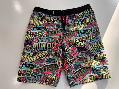 Pantalones cortos de natación HURLEY neón arco iris multicolor graffiti talla 16/28 para niños Foto 1 de 3