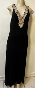 Calvin Klein Black Sleeveless Dress Lace Edged V-Neck L EUC - Picture 1 of 5