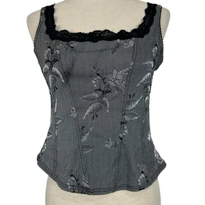 Arianne Korsett Top Damen XL grau schwarz rose Blumen Spitze Whimsygoth Y2K dunkel - Bild 1 von 12