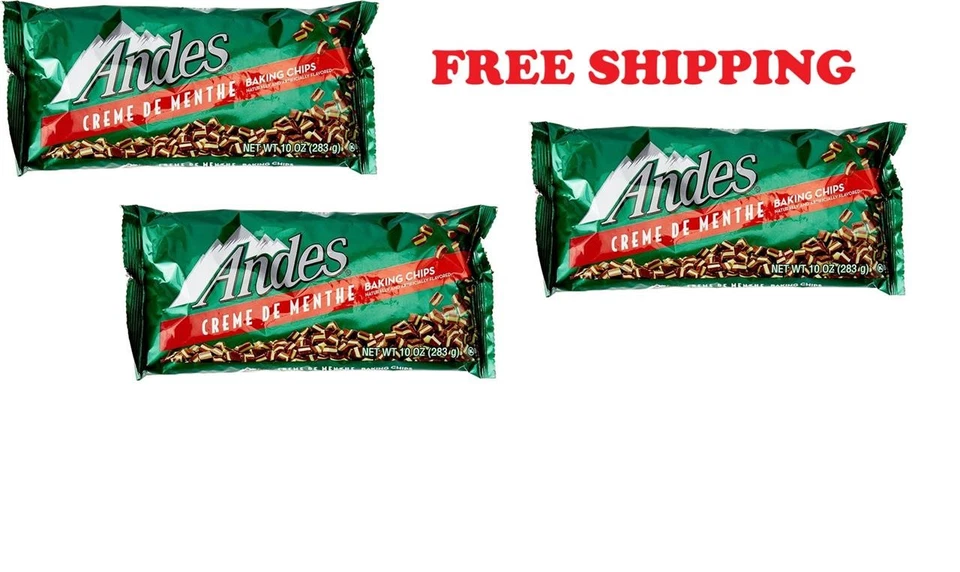 3 NEW 10 OZ BAGS OF ANDES CREME DE MENTHE BAKING CHIPS COOKIES CHOCOLATE MINT - Image 1 of 1