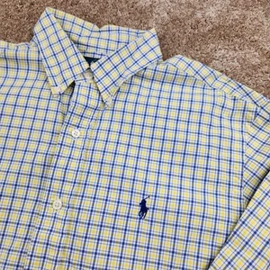 Polo Ralph Lauren Yellow Blue gingham check button down shirt Sz Men Medium - Picture 1 of 6