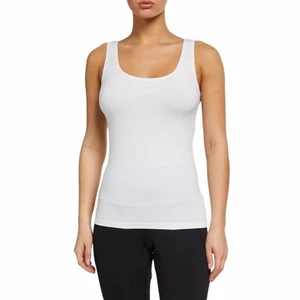 Canotta Tahari nuova senza etichette bianca basic a costine elasticizzata donna strato M - Foto 1 di 6