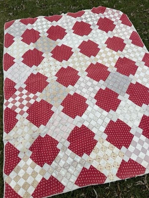 Manta Edredón Vintage Rojo Envejecido Calico Patchwork Años 1800 Primitivo  Foto 1 de 4