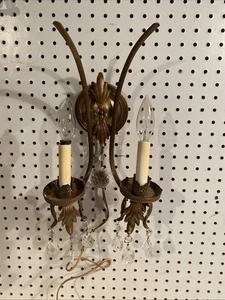Vintage Crystal Wall Sconce Lamp Light With Crystals MCM - Picture 1 of 11