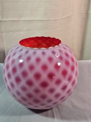 VTG Kanawha Glass Round Vase Ruby Red Satin Opalescent Diamond Optic Quilt 7" - image 1 of 4