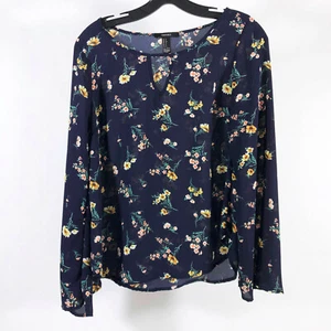 Forever 21 Damenbluse marineblau Blumenmuster ausgestellte Ärmel Damengröße Small - Bild 1 von 8