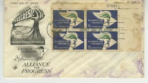 Alliance For Progress FDC 1963 Artcraft Cachet Cover Scott 1234 5c Plate Blk S12 - Picture 1 of 2