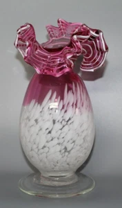 Vintage Pink and White Pressed Glass Vase 8 3/4" Tall - Picture 1 of 5