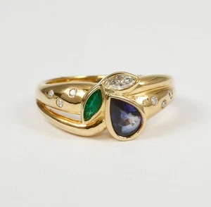 Ring 750 Gold 18 Karat mit Saphir, Smaragd und Diamant 0,15 ct. - Bild 1 von 3