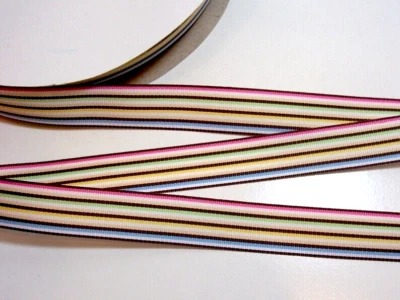 Cinta a rayas arco iris marca Schiff marrón grosgrain 7/8 pulgadas de ancho x 4 yardas B8 Foto 1 de 4