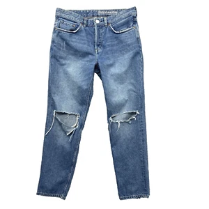 H&M Jeans Women's 27/32 Blue Boyfriend Mid Rise Cotton Button Fly Distressed - Picture 1 of 11