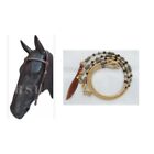 Set Of Hand Braided Rawhide Romal Reins And Leather Headstall Knot Browband