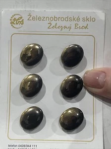 6 Železnobrodské Sklo Tschechische Antik Bronze Oval Glasknöpfe ORIGINALKARTE 3/4" - Bild 1 von 8
