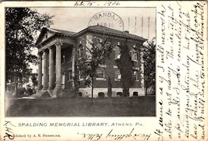 ATENAS, PENSILVANIA - BIBLIOTECA CONMEMORATIVA DE SPALDING - POSTAL TRASERA INDIVISA de 1906 - Imagen 1 de 2