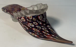Vintage Murano Art Glass Slipper Millefiori High Heel Shoe Frosted Ruffle Italy - Picture 1 of 11