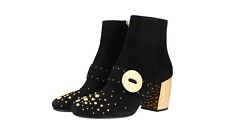 HIGH END PRADA ANKLE BOOTS 1T819H BLACK GOLD SUEDE US 7 EU 37 37 5