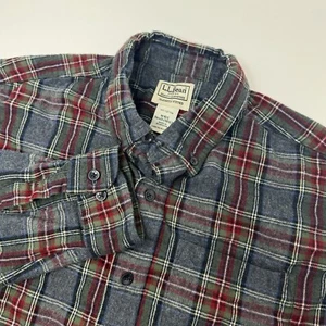 LL Bean Men’s Slightly Fitted Medium Red Green Plaid Long Sleeve Flannel Shirt - Picture 1 of 4