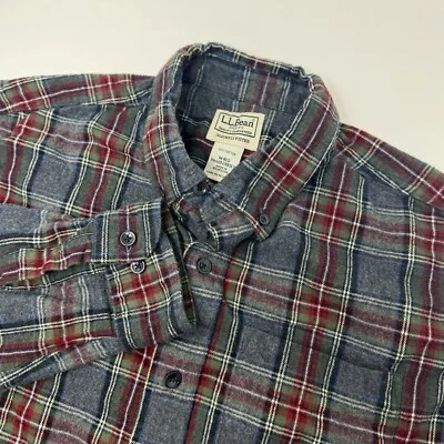 LL Bean Men’s Slightly Fitted Medium Red Green Plaid Long Sleeve Flannel Shirt - Image 1 of 4