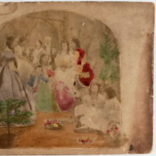 Victorian Family Parlor Tinted Stereoview c1855 Flowers Fan Girls Women Art D722