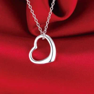 Lo último Romántico Corazón Colgante Plata de Ley 925 Chapado Collar Mujer Joyería  Foto 1 de 3