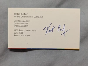 Handsignierte Visitenkarte The Internet Inventor Vint Cerf Google - Bild 1 von 1