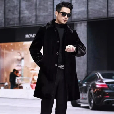 Nuevo abrigo de visón para hombre abrigos de piel de visón para hombre chaqueta cálida gruesa ropa exterior informal Foto 1 de 4