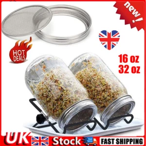 Wide Mouth Quart Mason Jars with Stainless Steel Screen Sprout Lid HB - Picture 1 of 20