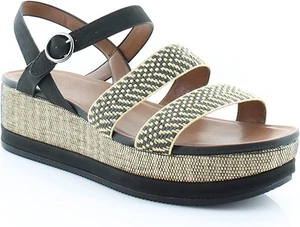 Naturalizer Women's Kaylin 2 Ankle Strap Wedge Sandals Black/Ivory 9M - Picture 1 of 5