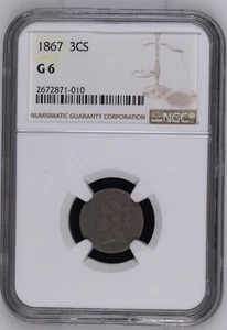 🔥 1867 3 Cent 3cs Nickel Coin G6 NGC Only G6 Graded By NGC - Picture 1 of 6
