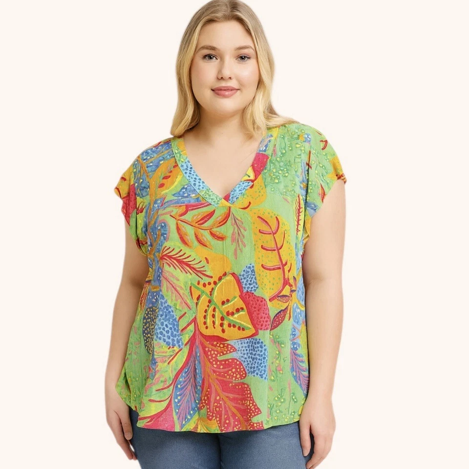 Christian Siriano Boho Crinkle Floral Tropical Blouse Top Plus Size 1X - Image 1 of 4