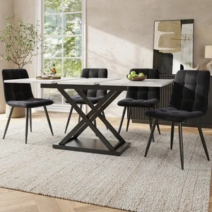 Dining Table and Chairs 4 Set Velvet Padded Seat Dining Kitchen Room Furniture - Picture 1 of 12