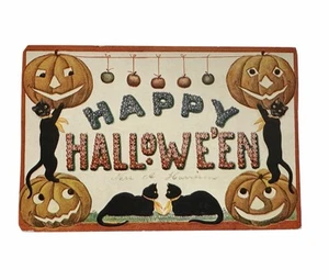 Antigua postal de Halloween de arte internacional de 1908 Jack-O-Lanterns gatos negros - Imagen 1 de 7