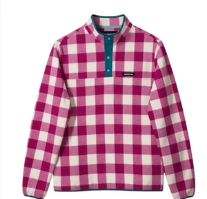 Lands' End Womens Fleece Pullover Plaid Pink White medium Petite 8-10 NEW - Picture 1 of 3
