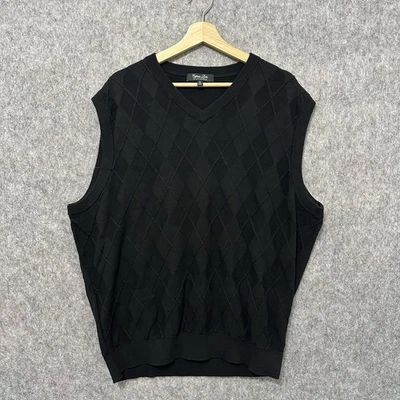 Cypress ссылки свитер жилет размер XL черный Argyle трикотажа 100% хлопок мужской - Изображение 1 из 4