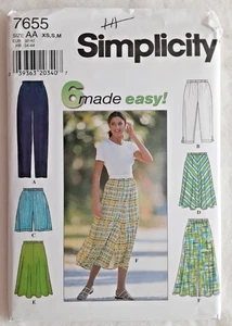 Pantalones cortos y falda vintage fuera de existencia patrón de costura simplicidad 7655 Misses' (H) - Imagen 1 de 2