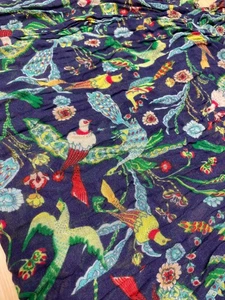 PATRICIA NASH Birds Of Paradise Scarf Wrap 20" x 70" VIscose Blue Frayed Boho - Picture 1 of 9