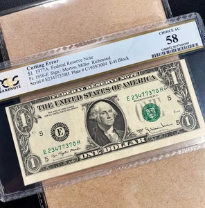 Fr. 1910-E 1977A $1 FRN RICHMOND "CUTTING ERROR" PCGS 58 - AU - Picture 1 of 3