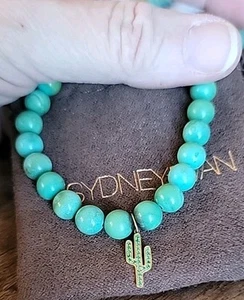Sydney Evan 14k Yellow Gold Emerald Saguaro Cactus Bracelet On TURQUOISE - Picture 1 of 6