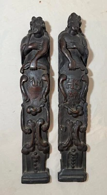 Par de estatua escultura dama salvamento arquitectónico madera tallada a mano antigua de 1700 Foto 1 de 4