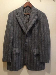 1950s Harris Tweed Wool Sport Jacket Size 42 Vintage Blazer Herringbone Stripe - Picture 1 of 8
