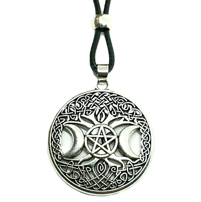 Tree of Life Triple Moon Pendant Pentacle Necklace Goddess Bead Corded Jewellery - Image 1 of 4
