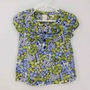 Janie and Jack Floral Print Ruffle Neckline Half Button Popover Blouse Top - Picture 1 of 7