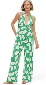 Mono halter para mujer Diane von Furstenberg cuello en V profundo, verde ginkgo 2X - Imagen 1 de 3