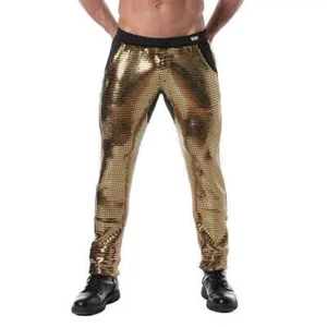 TOF PARIS Pants Glitter Low-Rise Sequin Pant 2-Spacious Pockets Gold 49 - Picture 1 of 4
