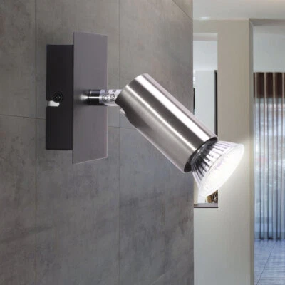 Lampada da Parete Lampada Spot Regolabile Metallo Argento Nero GU10 - Immagine 1 di 4