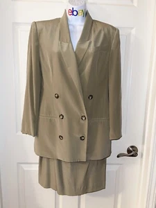 ๐ SILK Suit Blazer Skirt Shoulder pads Hugo Buscati Vintage 80โs, 4P - Picture 1 of 11