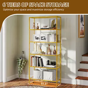 6 Tier Bookshelf Glass Bookcase Slim Shelving Unit for Bedroom Bathroom Office - Picture 1 of 8
